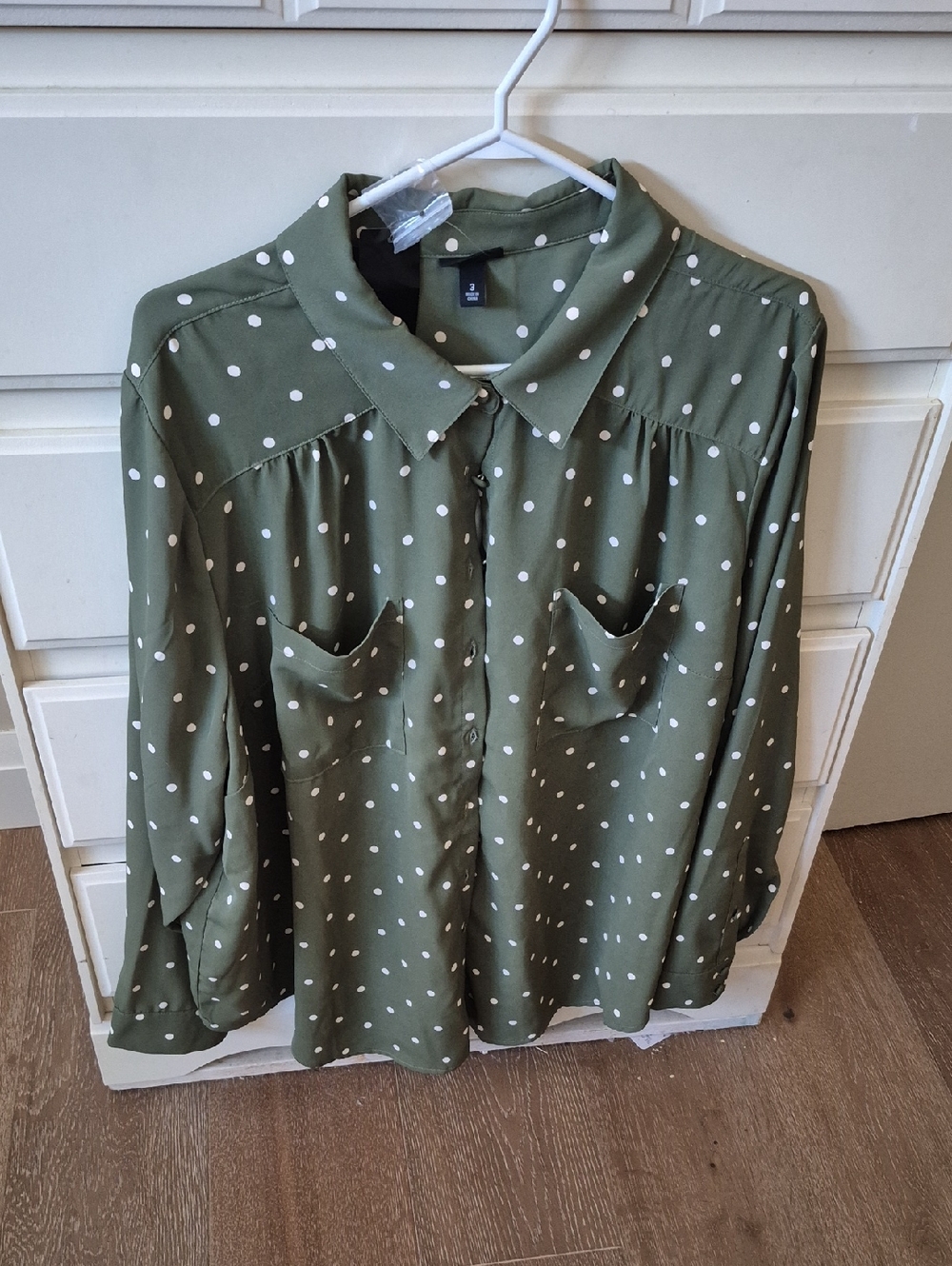 torrid Olive Green Polka Dot Button-Down Shirt
